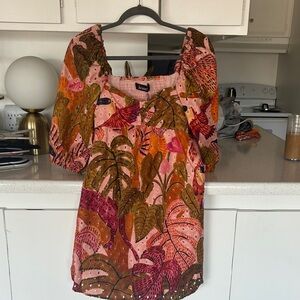 Bozzolo Pink and Orange Leaf Print Blouse